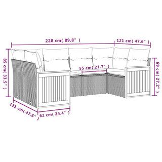 6-Delige Loungeset Met Kussens Poly Rattan