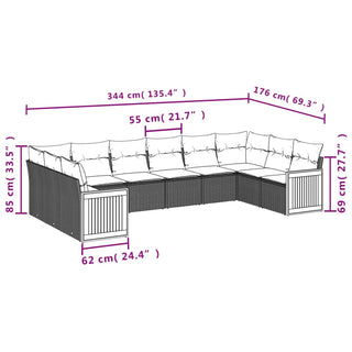 10-Delige Loungeset Met Kussens Poly Rattan