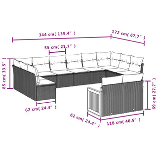 12-Delige Loungeset Met Kussens Poly Rattan