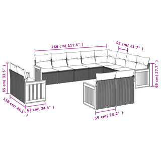 12-Delige Loungeset Met Kussens Poly Rattan