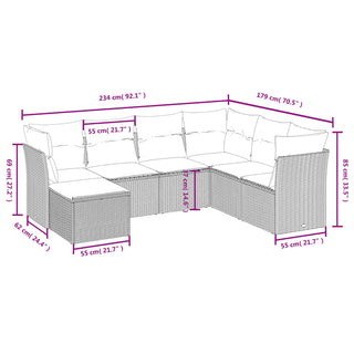 7-Delige Loungeset Met Kussens Poly Rattan Gemengd Beige