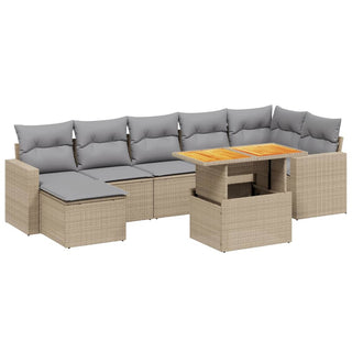 8-Delige Loungeset Met Kussens Poly Rattan Gemengd Beige