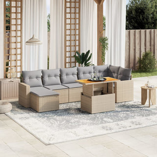 8-Delige Loungeset Met Kussens Poly Rattan Gemengd Beige