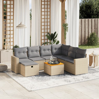 8-Delige Loungeset Met Kussens Poly Rattan Gemengd Beige