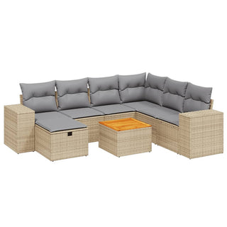 8-Delige Loungeset Met Kussens Poly Rattan Gemengd Beige